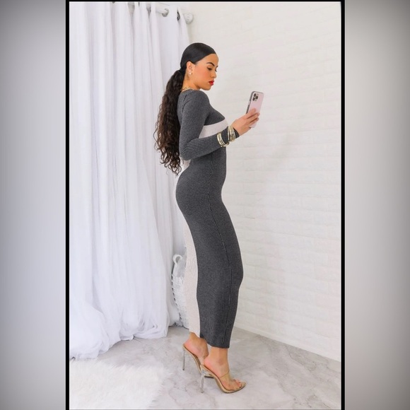 12. Color block Long Sleeve Bodycon Maxi Dress - Picture 8 of 9